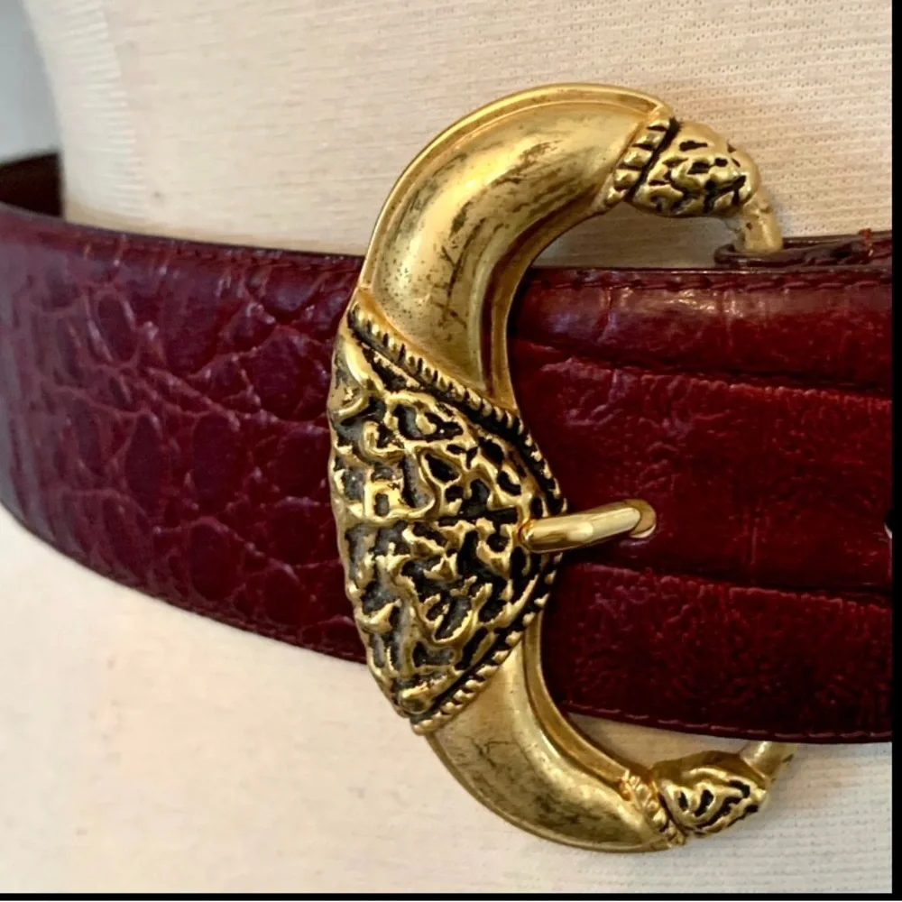Vintage Milor Faux Alligator belt Gold Art Nouveau Modernist Buckle Brutalist